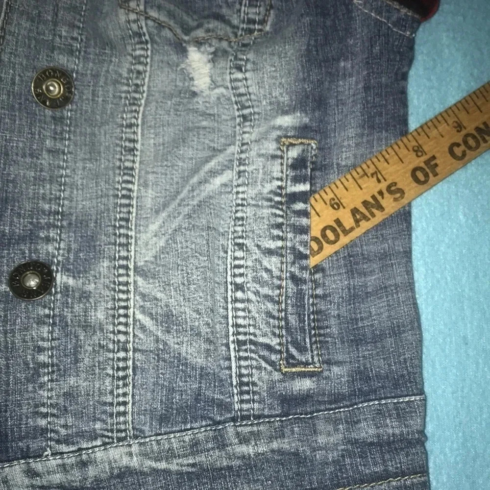𝅺BONGO denim and plaid button up jacket with detachable hood Y2K size M - Picture 9 of 10